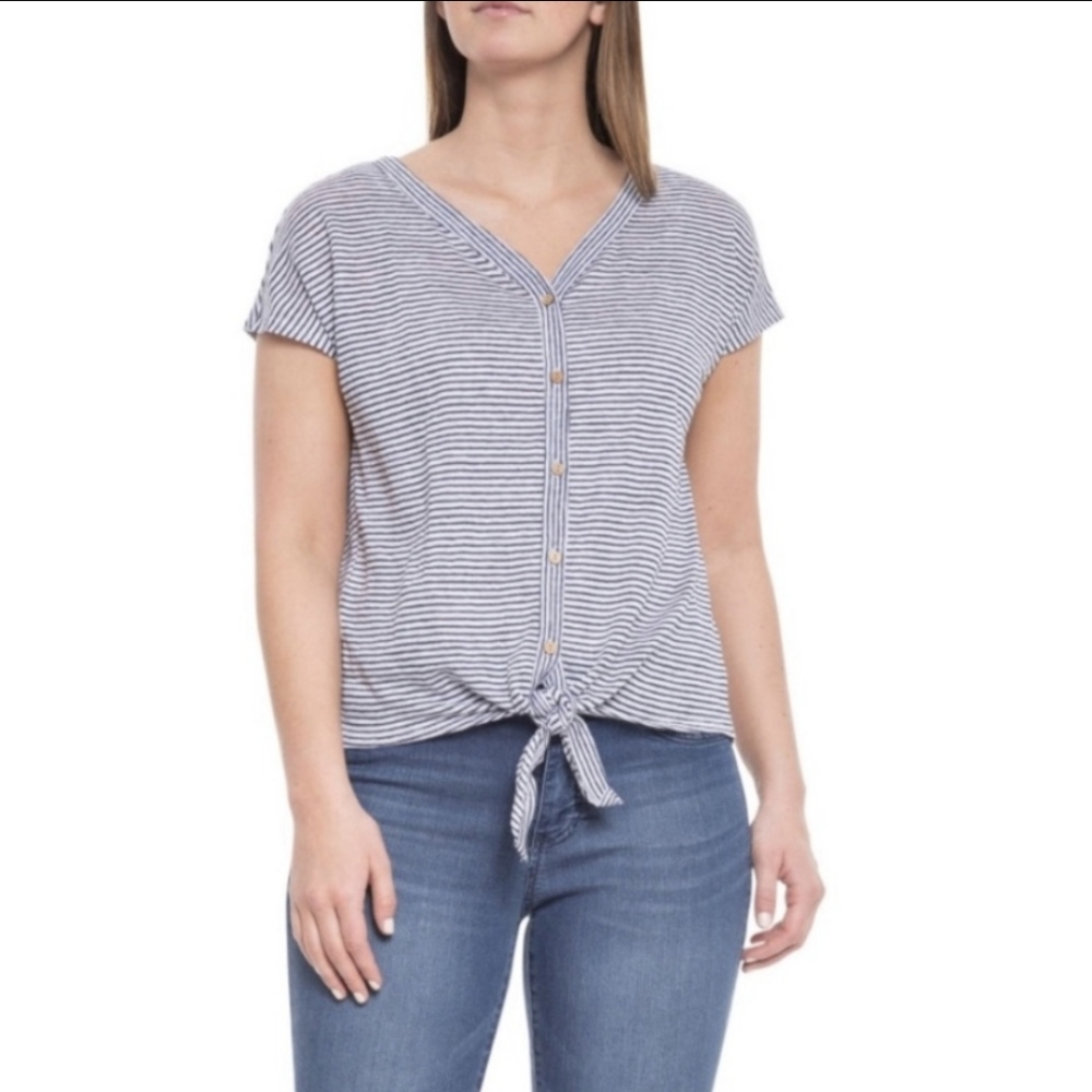 Rachel Zoe Linen Stripe Tie Shirt